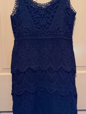 Boston Proper Black Crochet Lace Tiered Midi Dress